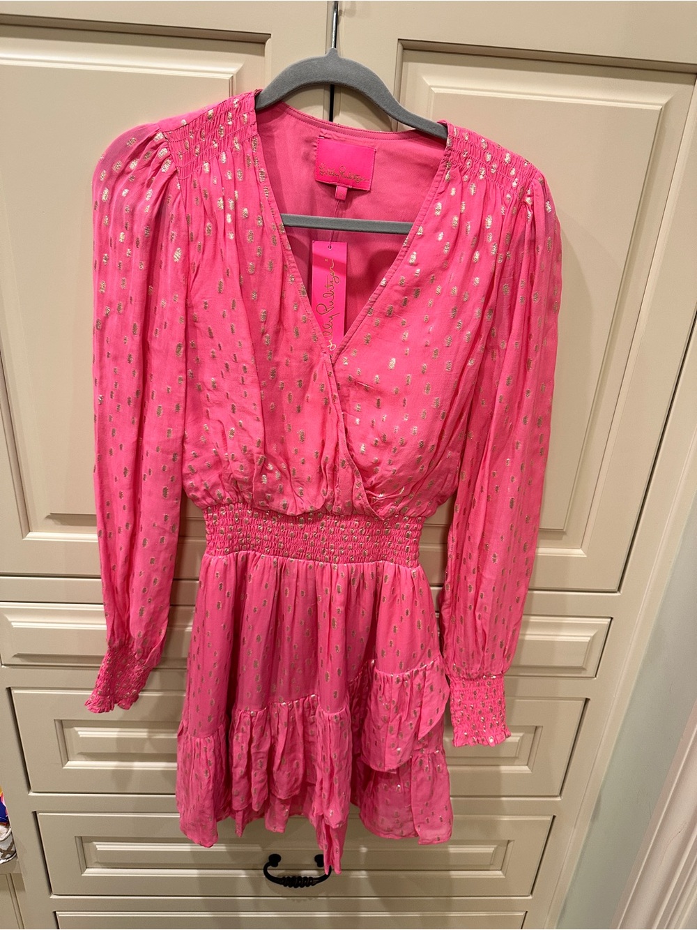 Lilly Pulitzer Bright Pink Mini Dress with Gold Foil Dots
